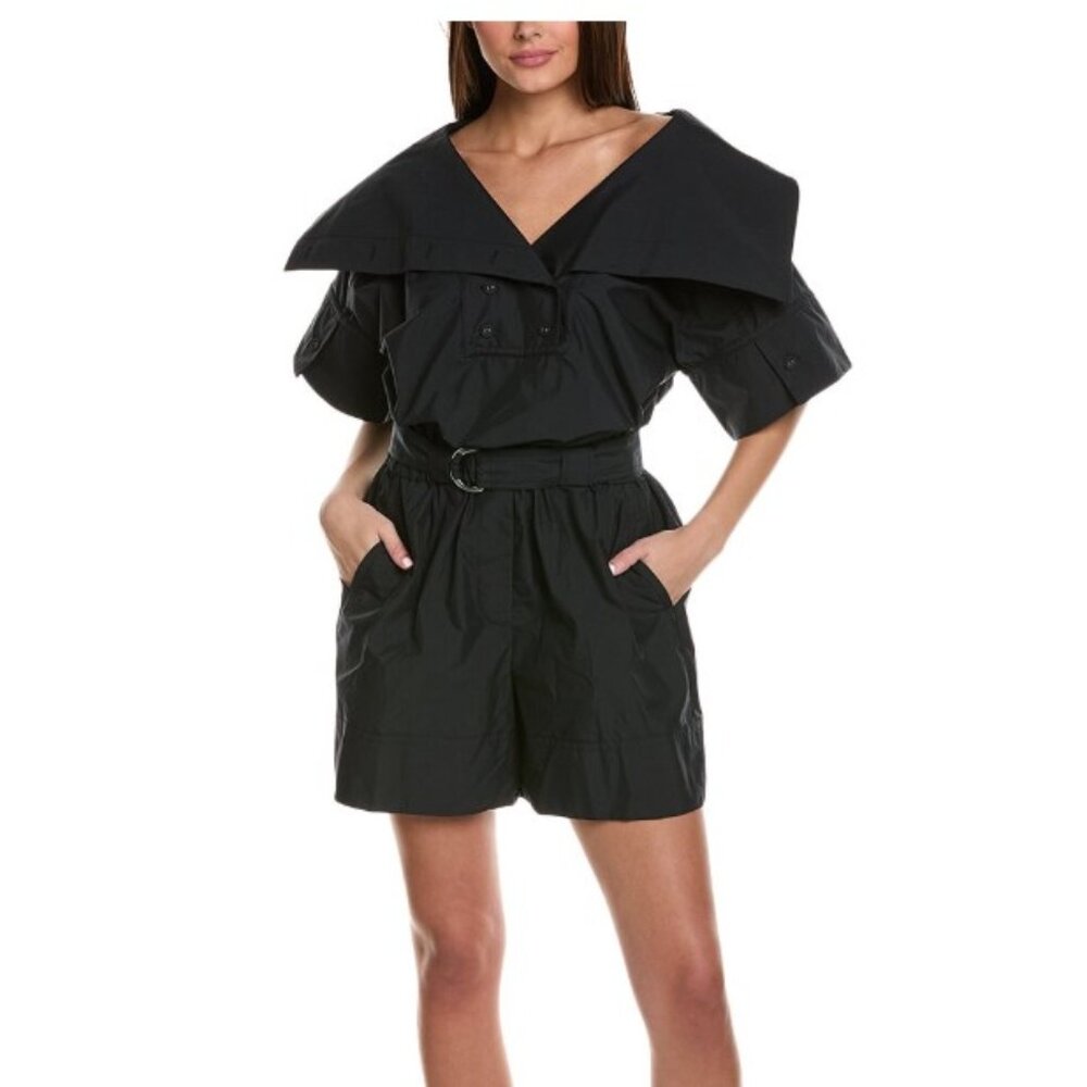 3.1 Phillip LIm Belted Utility Playsuit Romper Cotton Poplin Blend Black